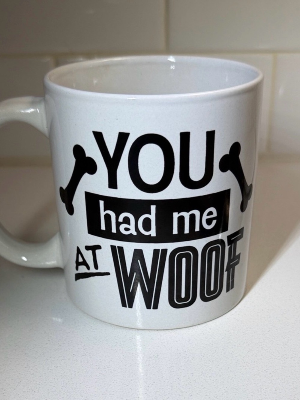 Royal Norfolk White Ceramic Mug with Black 'You Had Me At Woof' Design